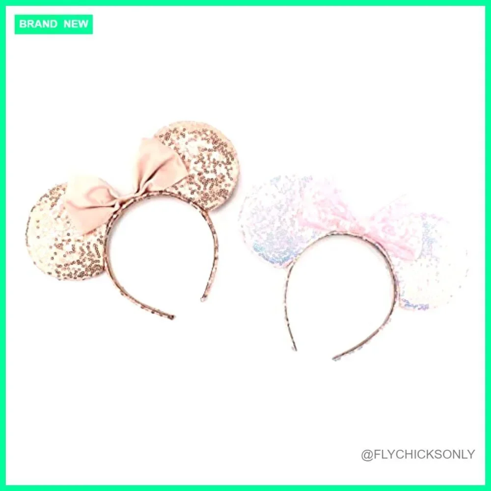 Glitter Mouse Ears Bow Headband for Cosplay Party Costume Accessory